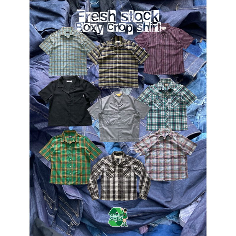 Kemeja vintage plaid y2k boxy crop shirt second