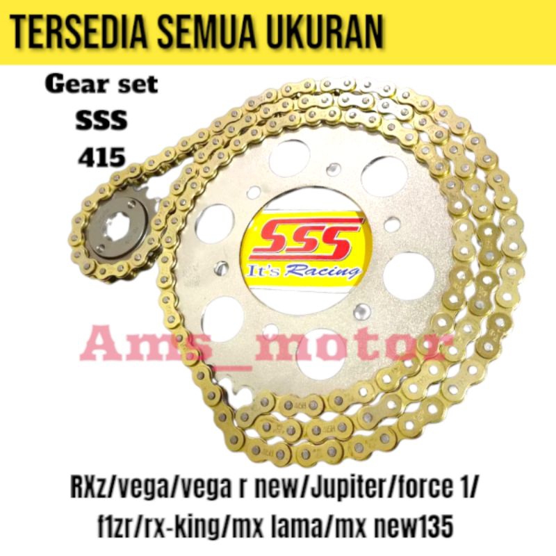 Gear set sss 415 rantai gold motor yamaha rxz/vega/vega R new/jupiter/force1/f1zr/rxking/mx lama/mx 