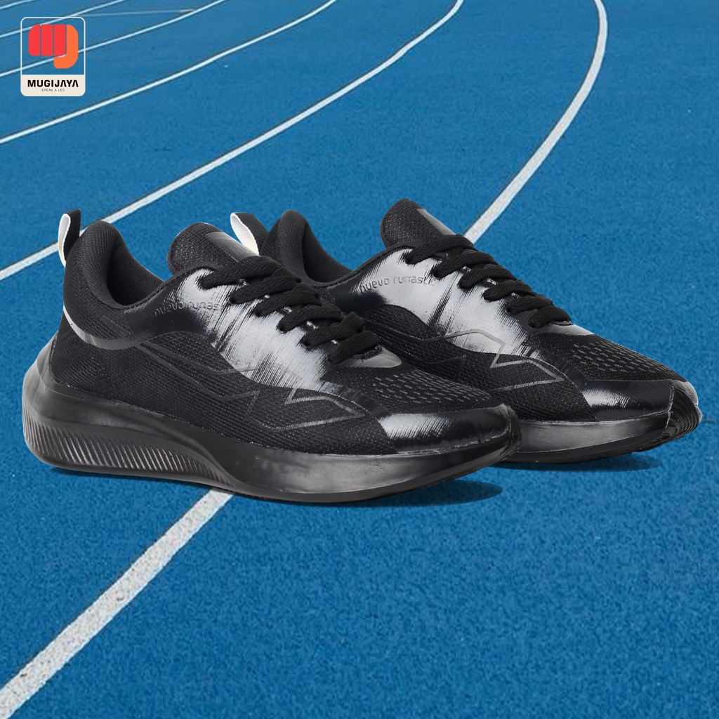 SEPATU LARI PRIA NUEVO RUNASTIC FULL BLACK SNEAKERS OLAHRAGA PRIA