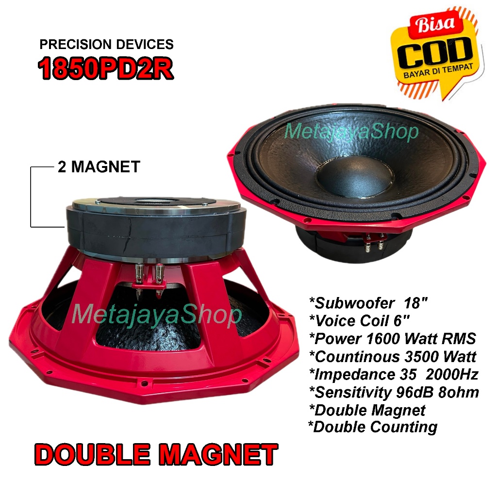 Component Subwoofer 1850PD2R Double Magnet Komponen 18'' Voice Coil 6 Inch