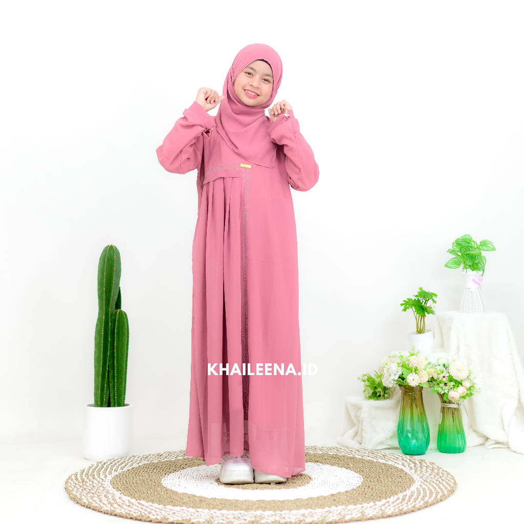GAMIS ANAK BAHAN CERUTY PLUS HIJAB/Inara kids set kerudung/Gamis kondangan anak usia tanggung/Dress 
