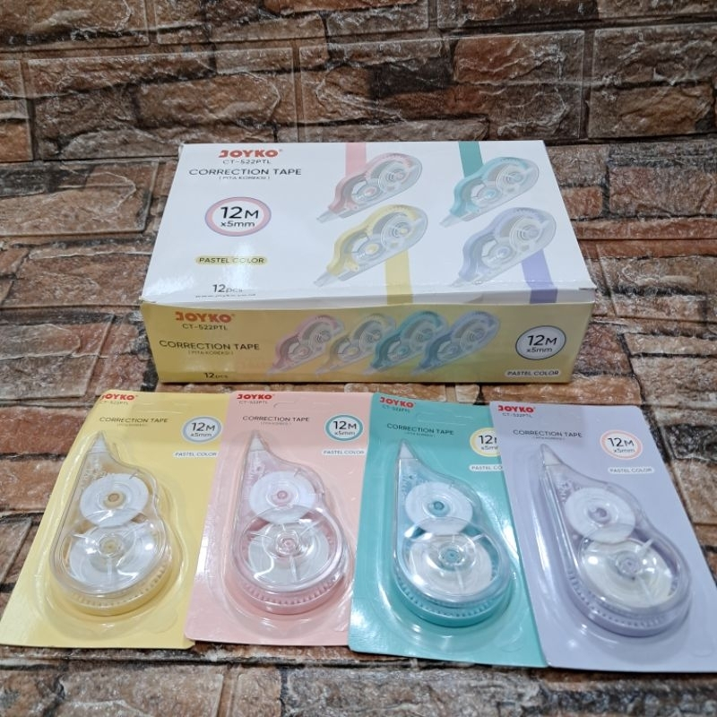 

Correction Tape Joyko CT-522PTL Pastel Color 1 Box Isi 12 Pcs