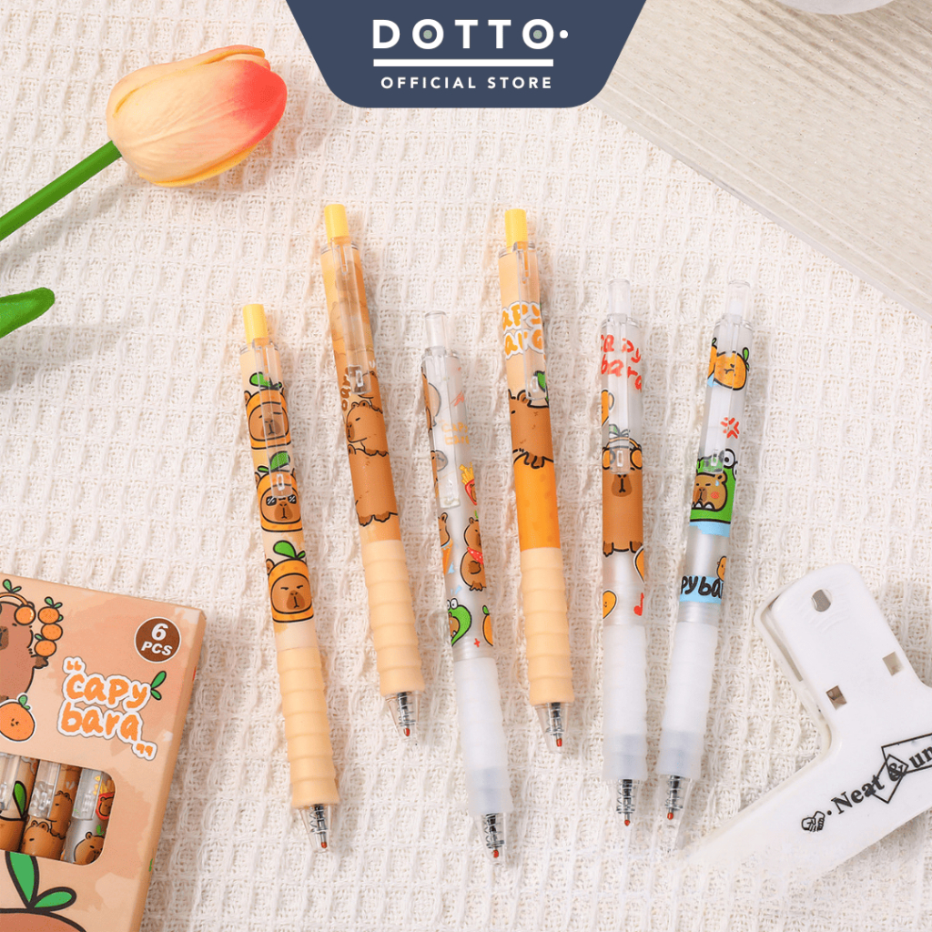 

Dotto Cappybara Design Soft Cloud Grip Pulpen Gel Karakter Quick Drying 0.5mm 1 SET 6 PCS CGC