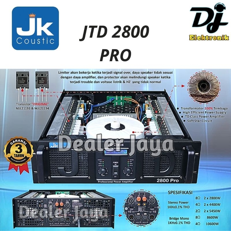 Power Amplifier Jk Coustic JTD 2800 PRO / JTD2800 PRO - 2 channel