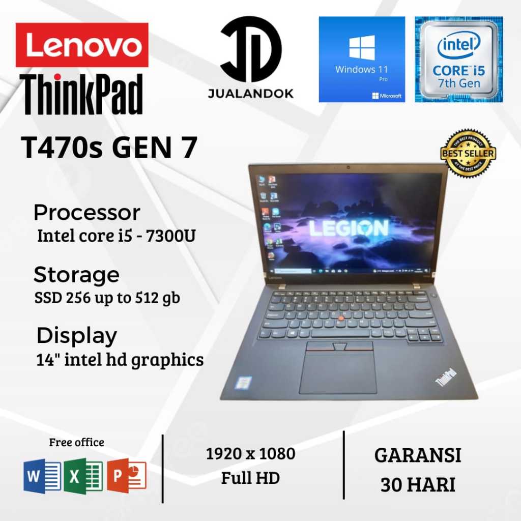 Laptop Lenovo Thinkpad T470s Core i5 Gen 7 - RAM 8GB - SSD 512GB - FHD - ORI