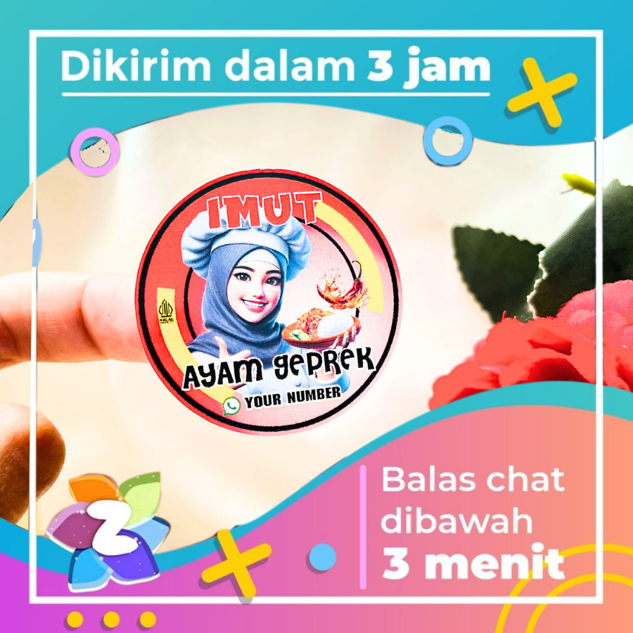 5-8 Stiker Custom Makanan Ayam Geprek Sticker Catering Box Kemasan Bulat Chromo Free Cutting Desain