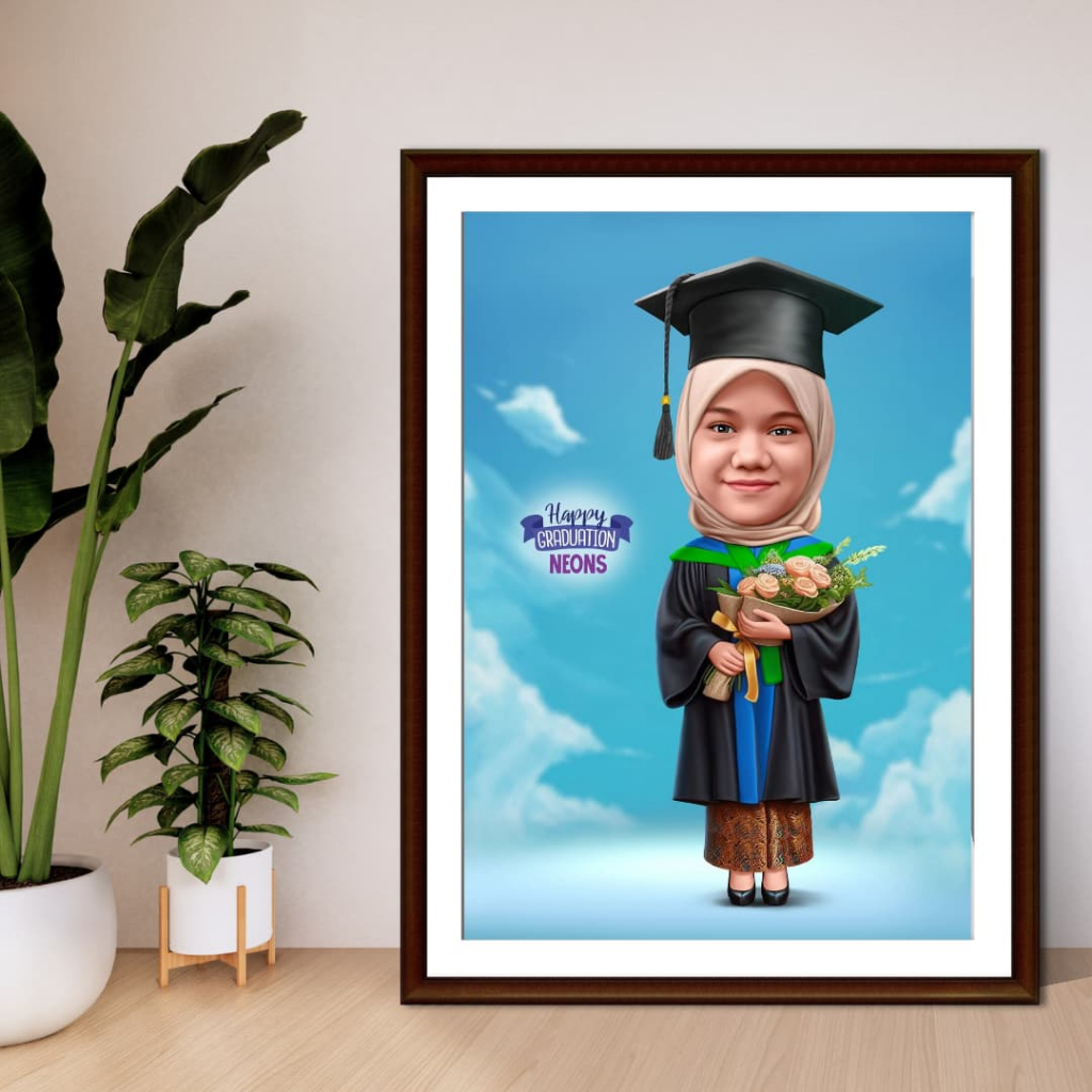 Lukisan Karikatur Kado Unik Kado Karikatur Wisuda Grafis Foto Graduation Neons