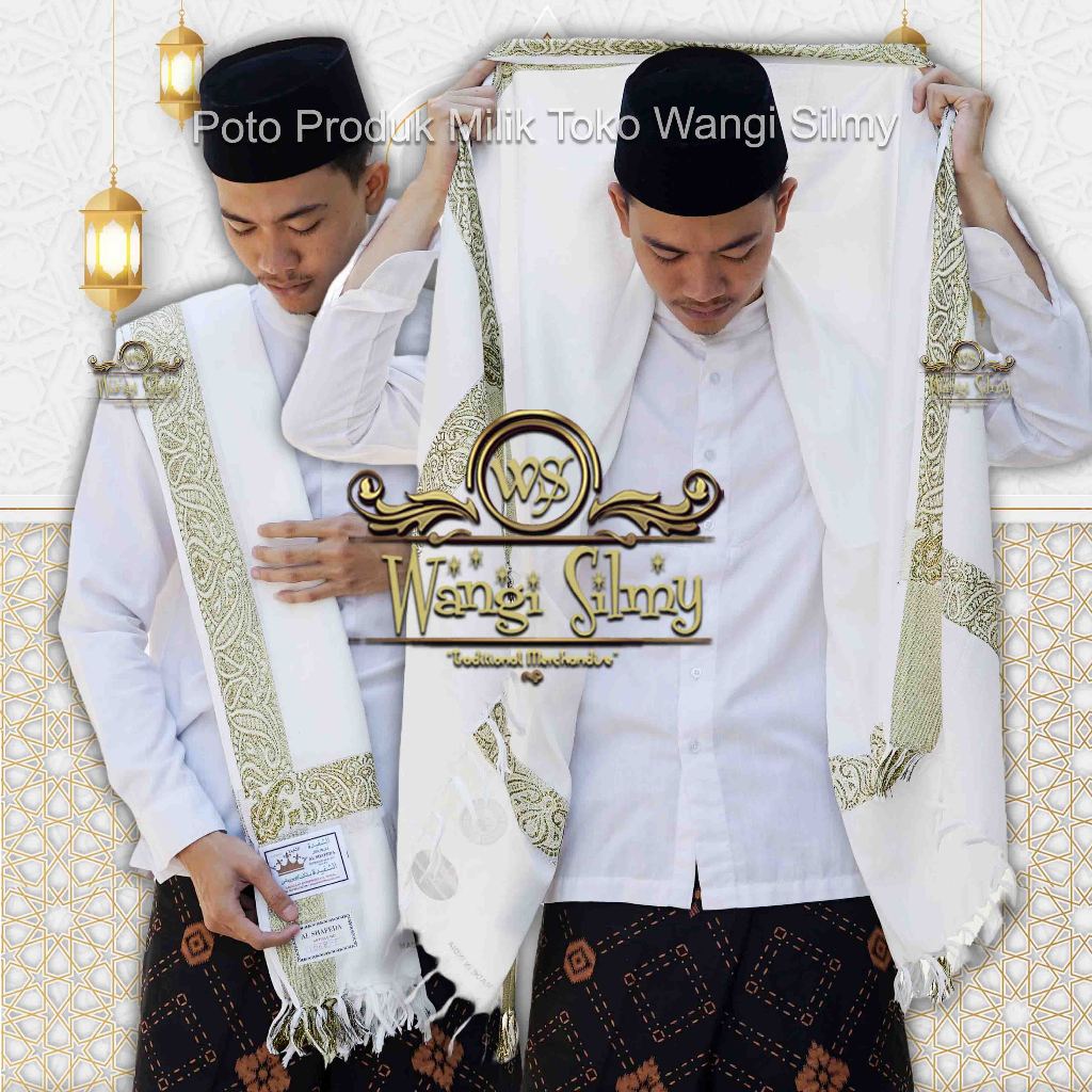 Sorban Kashmiri Putih Motif Gold Original India