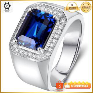Cincin Perak Pria Silver Batu Blue Safir Melintang Cubic Zirconia Size Bisa Diubah-ubah