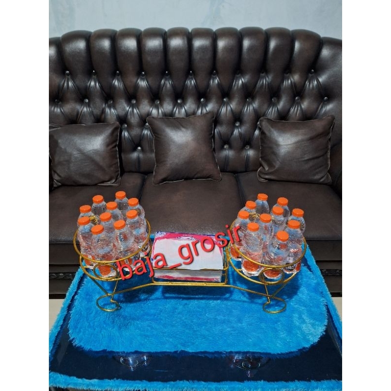 rak aqua gelas dan tisu/ rak air mineral  rak aqua besi dan tisu tengah