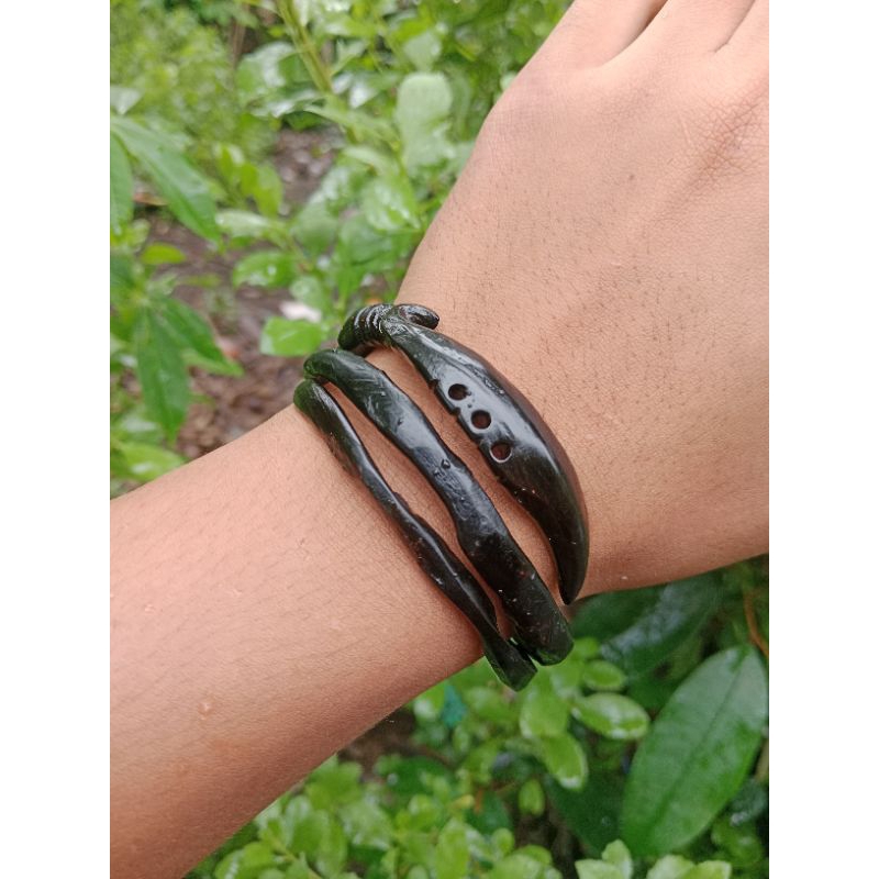 gelang akar bahar hitam lilit 3 ukir kujang