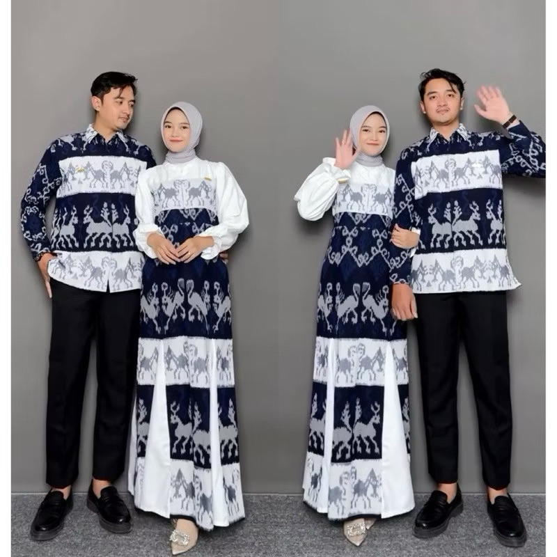 BAJU TENUN COUPLE RAYA SERIES / SET COUPLE GAMIS DAN KEMEJA TENUN MOTIF SUMBA