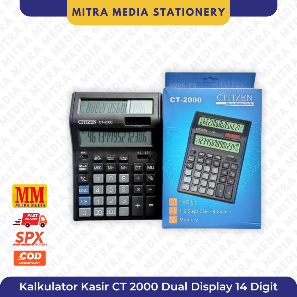 

Kalkulator Kasir CT 2000 Dual Display 14 Digit 112 Step Check And Correct Memory Toko Dagang