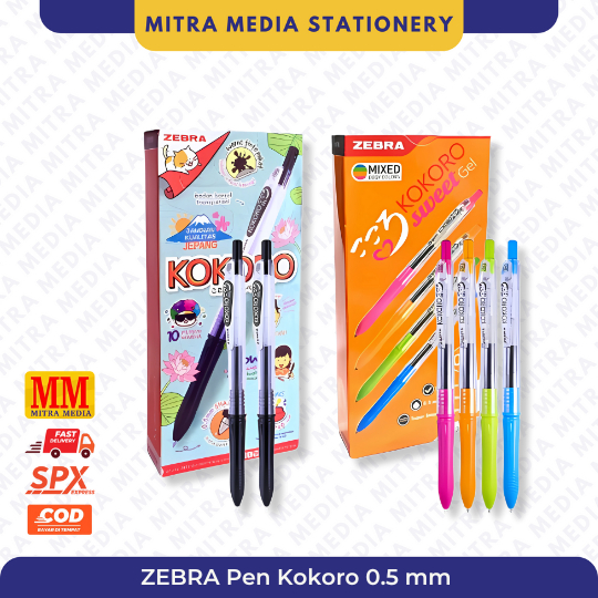 

[PCS] Pulpen Gel Kokoro 0.5 mm Zebra Pen Gel Pena - Hitam | Warna