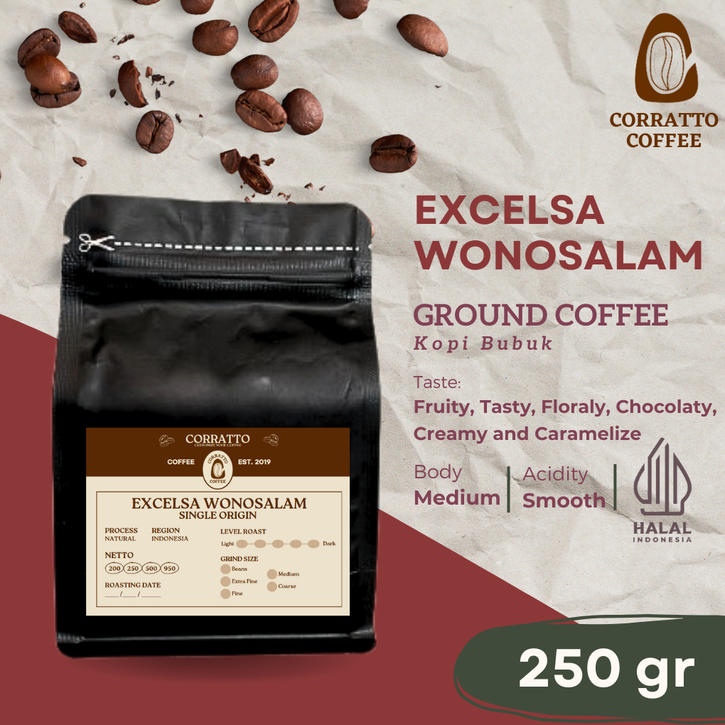 

Bubuk Kopi Excelsa Wonosalam 250 gram Corratto Coffee