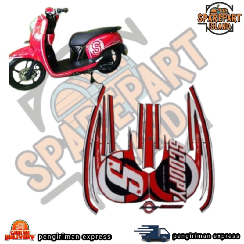 STRIPING MOTOR HONDA SCOOPY FI MERAH - STIKER SCOOPY FI MERAH