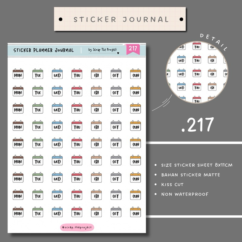 

STICKER PLANNER JOURNAL / DAY CALENDAR STICKER / SCRAPBOOK / STP - 217