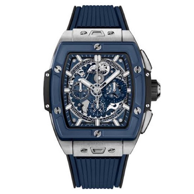 JAM TANGAN PRIA/COWOK HUBLOT SPIRIT OF BIG BANG 42mm RUBBER NAVY SILVER CHRONOGRAPH AUTOMATIC SWISS 