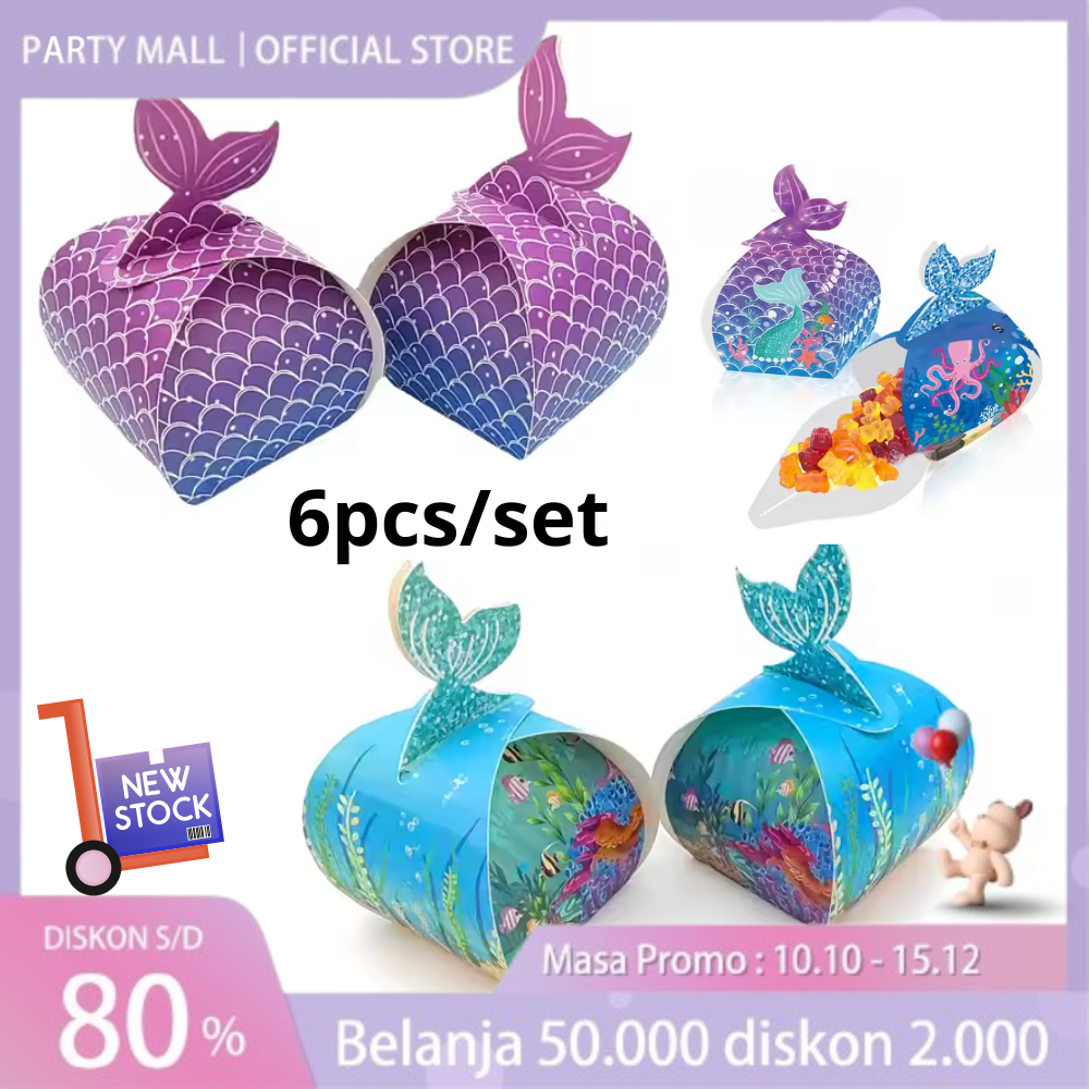 

6pcs Box Snack Motif Mermaid Box Permen Sekali Pakai Kotak Snack Ulang Tahun