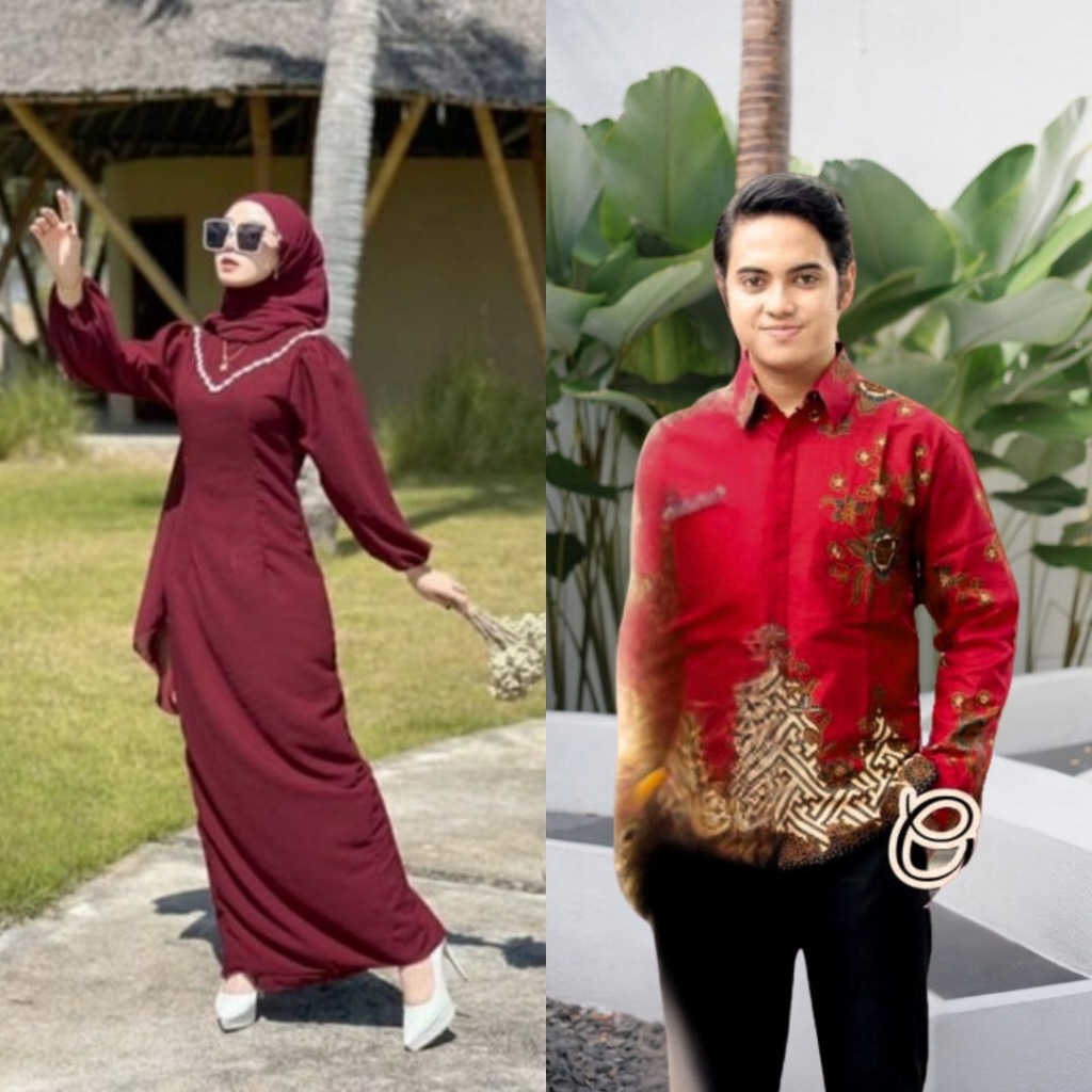 (PROMO) Couple Calendula Dress Kombinasi Payet Mutiara Buat Seragam Gamis Satin Silk Premium Polos