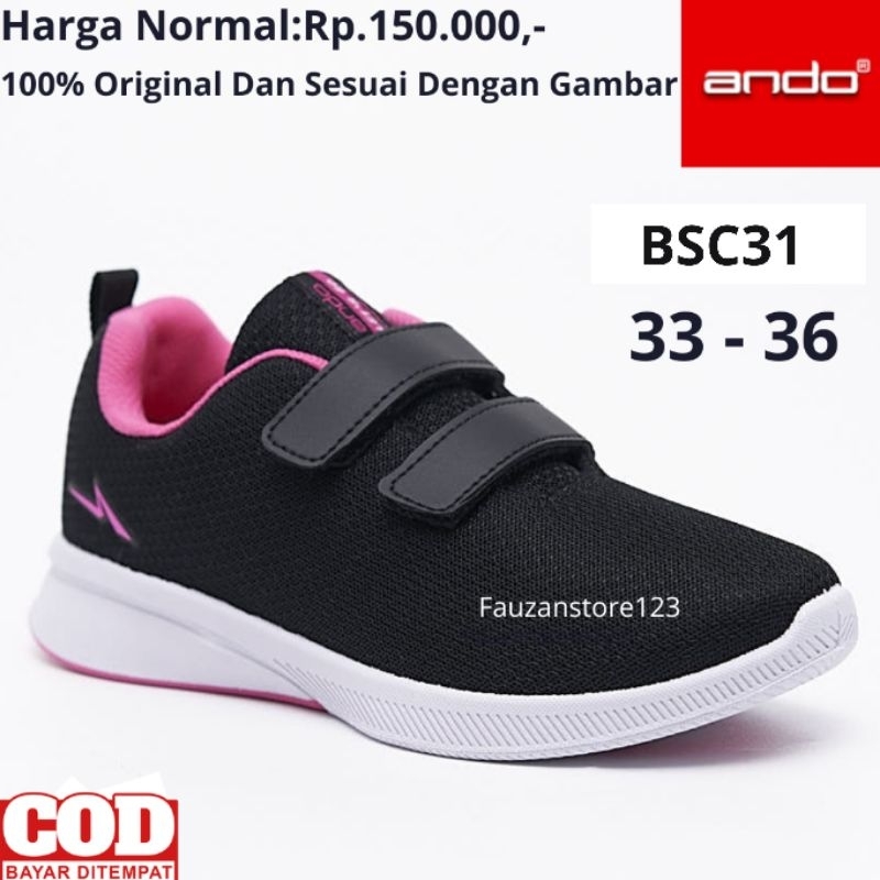 SEPATU SEKOLAH ANAK PEREMPUAN ANDO ORIGINAL PEREKAT HITAM PINK SEPATU SEKOLAH ANDO ANAK SD