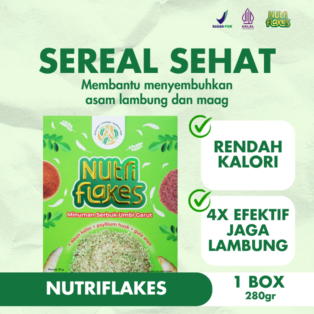 

Nutriflakes Minuman Sereal Sehat Umbi Garut Atasi Asam lambung dan Maag