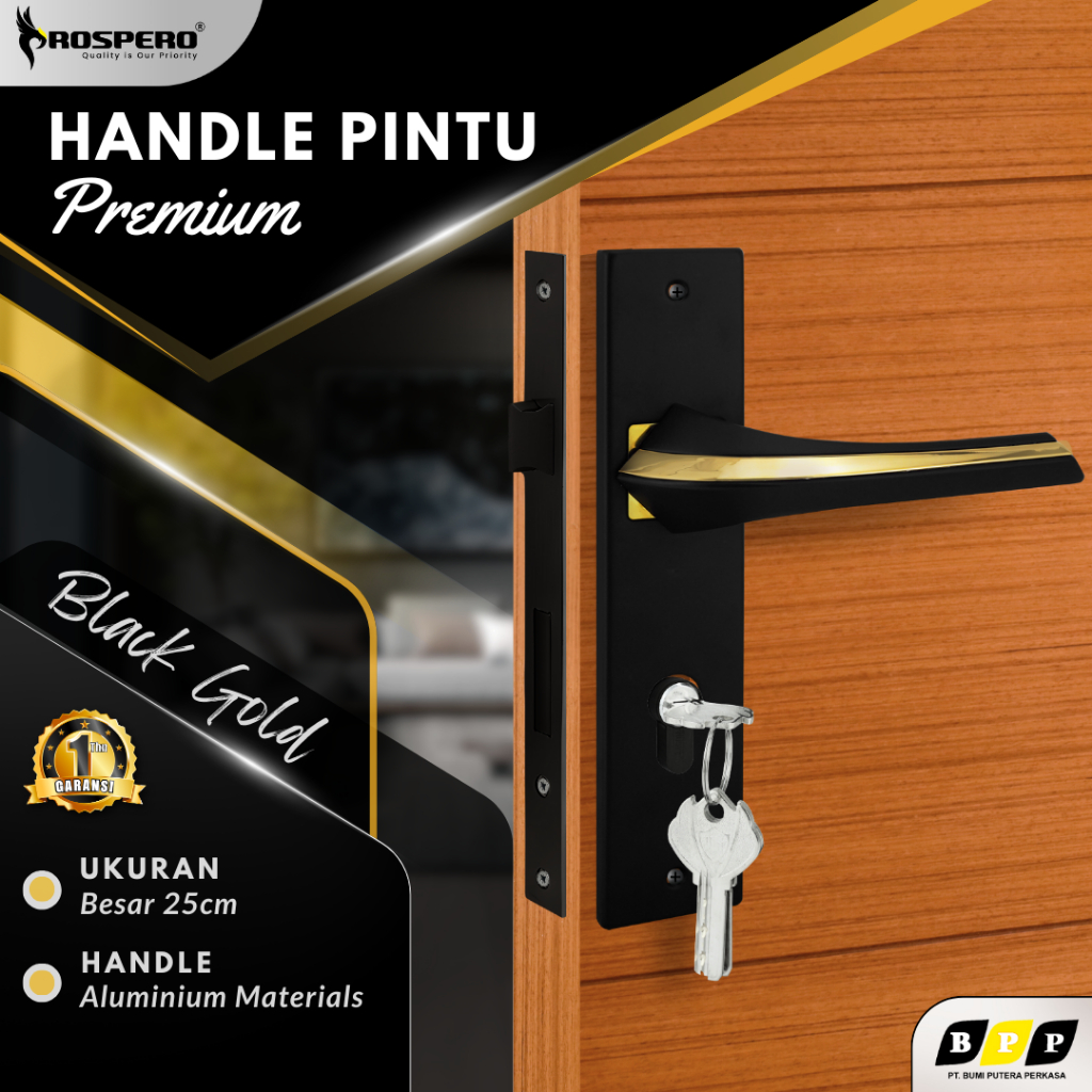 PROSPERO Kunci Pintu Rumah Besar 25cm Premium Modern Black Gold | Handle Set Kunci Pintu 2533