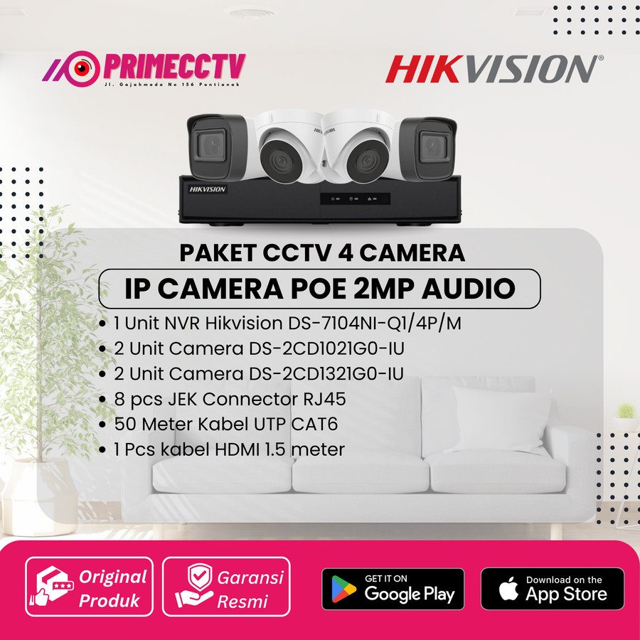 PAKET 4 IP CAMERA HIKVISION 2MP AUDIO IP CAMERA POE