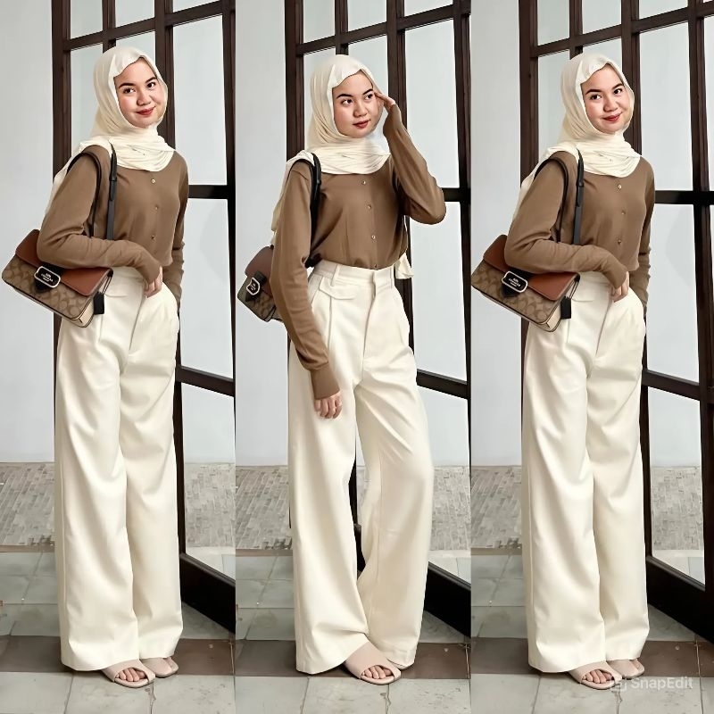 One Set / Cardigan Knit + Oro Pants Haigwaist / Setelan Wanita / Setelan Wanita Kekinian / One Set W