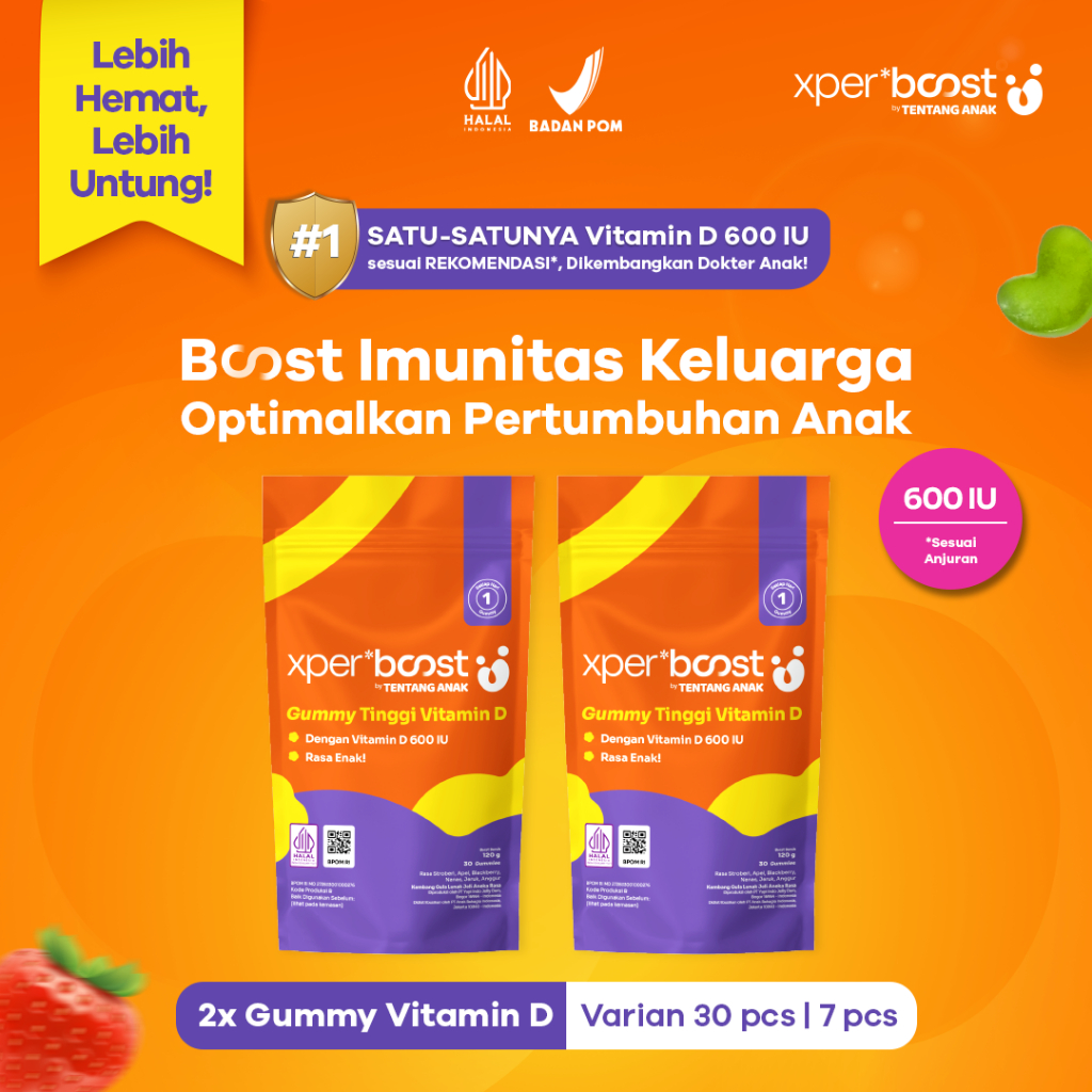 Expert Boost - Bundling 2 Pouch Gummy Vitamin D 600 IU Anak dan Dewasa | Paket 30 Hari | Paket 7 Har