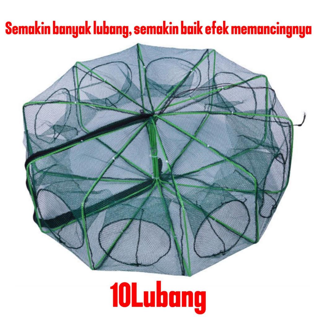 Perangkap Ikan Jebakan Udang Lobster Lele Jaring Nilon Bubu Jaring 6, 8, 10, 12, 16 Dan 20 Lubang