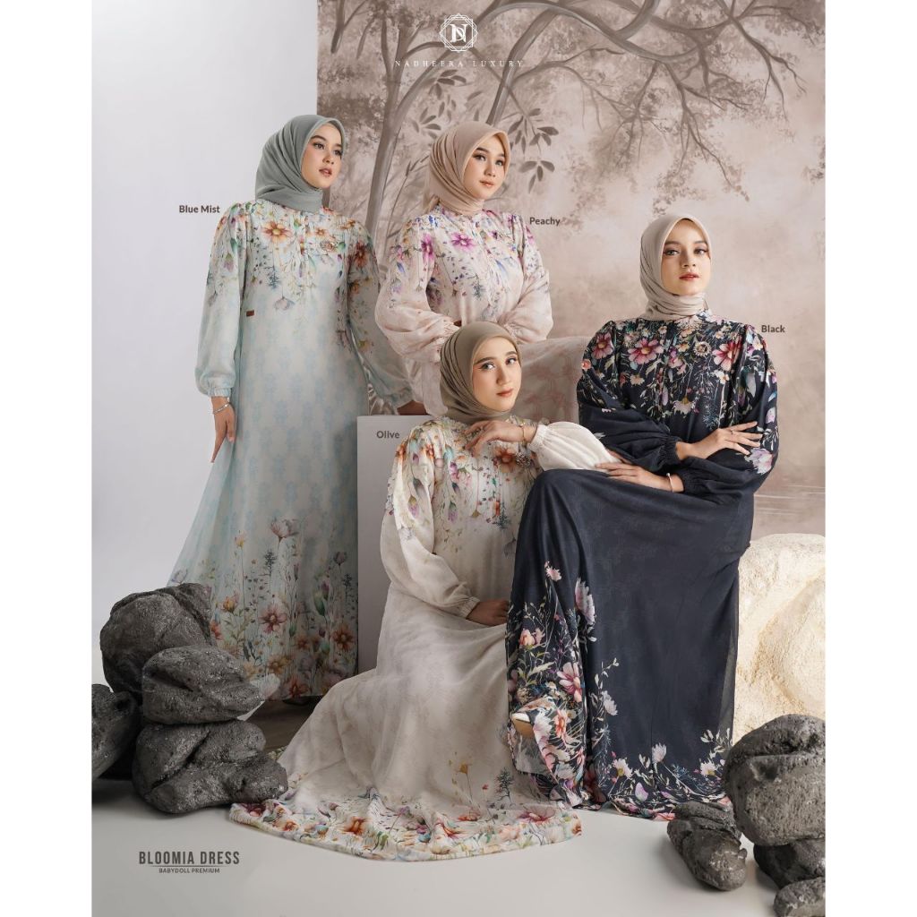 PROMO - BLOOMIA DRESS BY NADHEERA LUXURY || Gamis Babydoll Premium Motif Bunga Busui & Wudhu Friendl