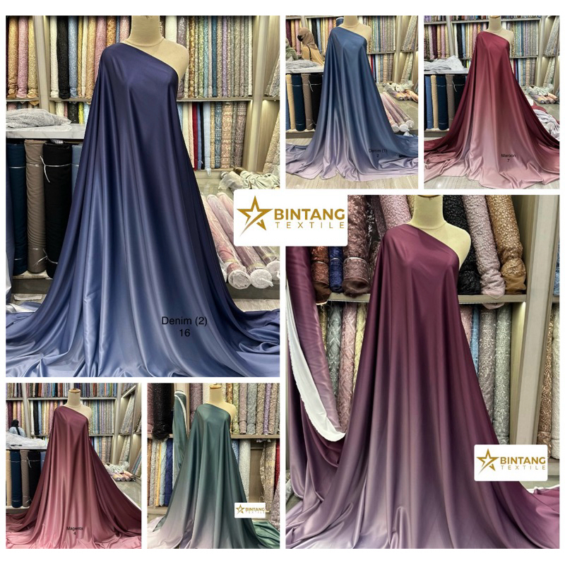 Bahan kain Satin VELVET OMBRE Gradasi premium / bahan bridesmaid dress gamis