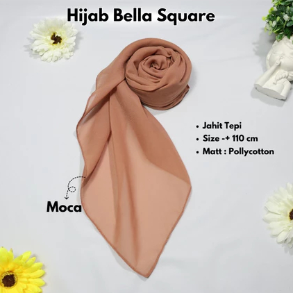 BELLA SQUARE PREMIUM JAHIT TEPI JILBAB HIJAB SEGI EMPAT BELA SQUARE POLYCOTTON