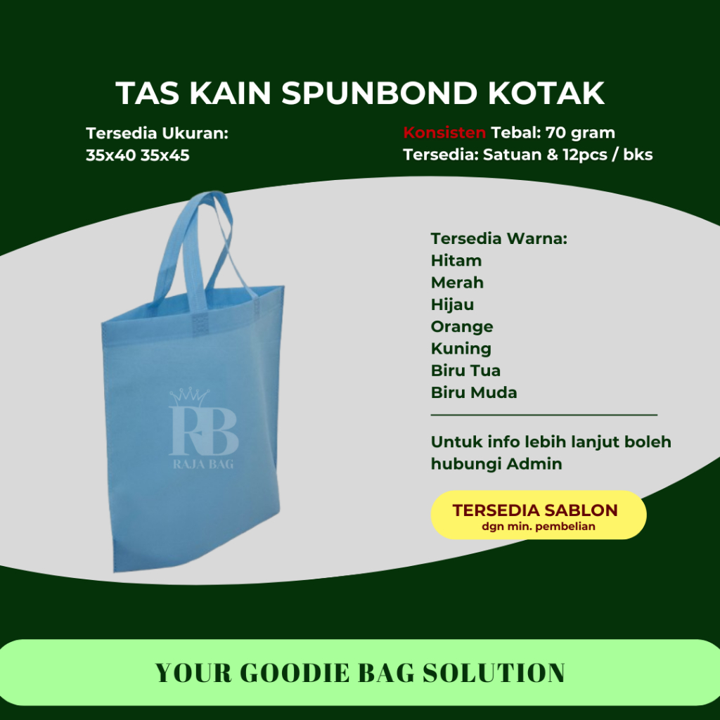 

Goodie Bag Tas Belanja Spunbond Model 12pcs TALI REAL 70GSM Ukuran 35x40 35x45 Kantong Kain Souvenir