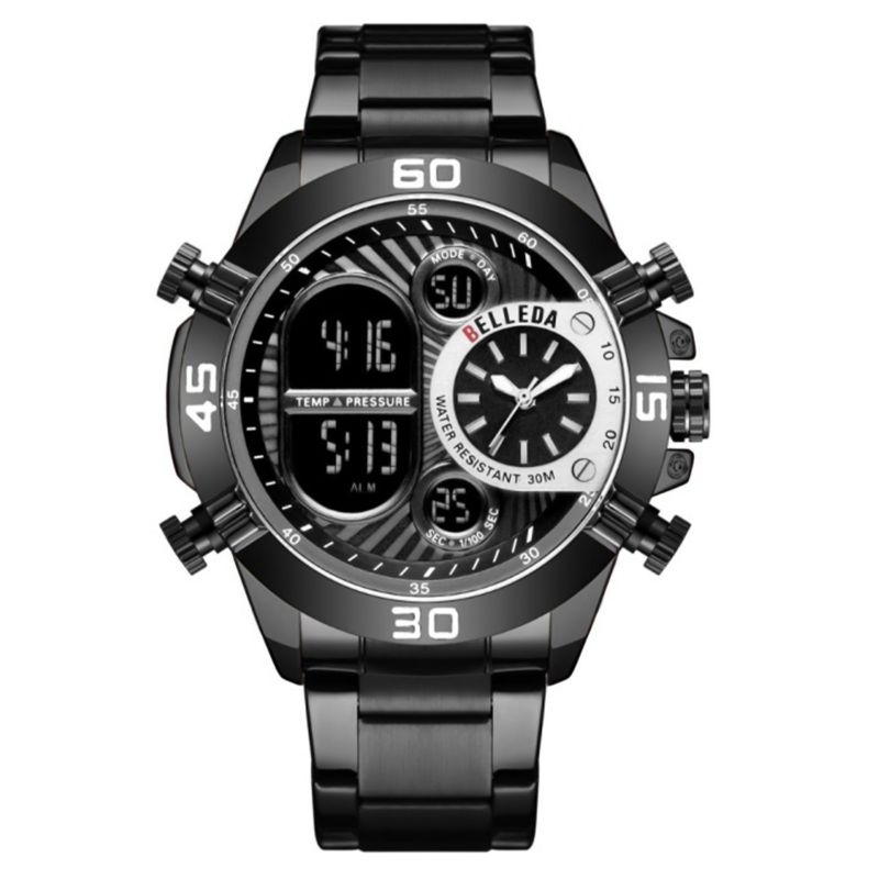 Belleda Jam Tangan Pria 9271 Dualtime Rantai Stainless Steel Original Anti Air Terlaris Mewah