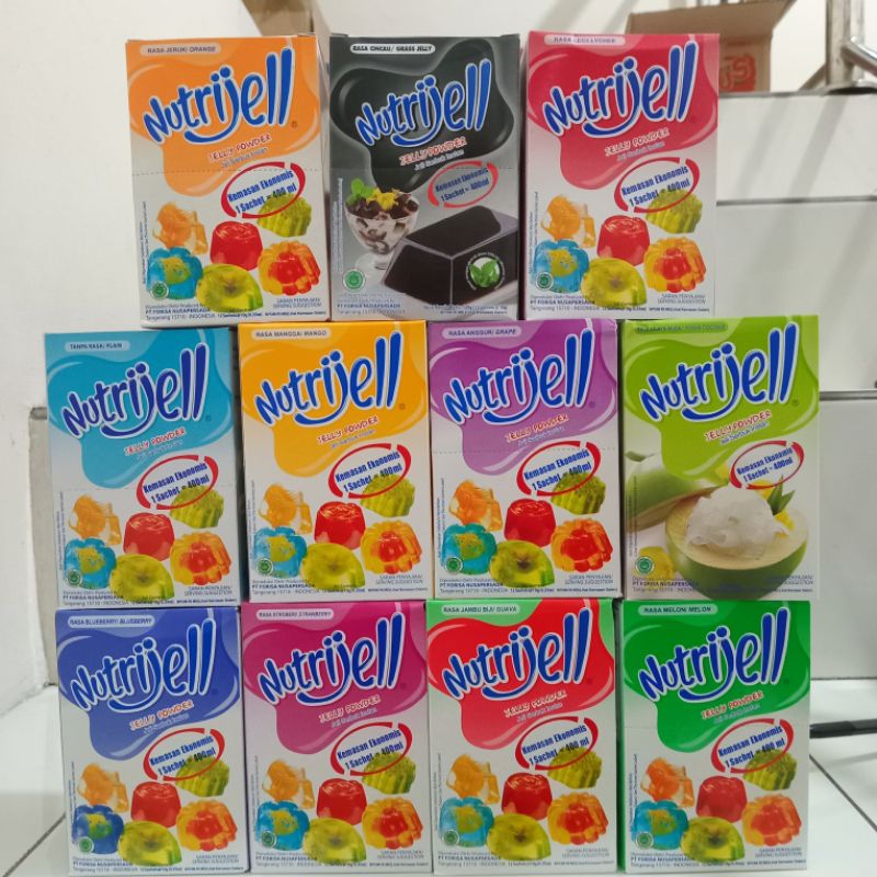 

NUTRIJELL JELLY POWDER ANEKA RASA 1 BOX ISI 12 SASET @ 10 gram - NUTRIJELL KEMASAN EKONOMIS RASA BUAH TERMURAH