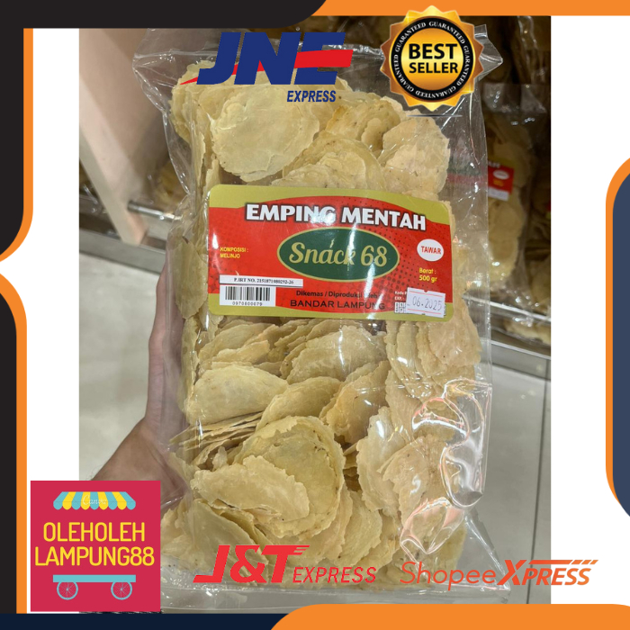 

Snack 68 Emping Mentah Rasa Tawar Manis Kemasan 500Gr Oleh Oleh Khas Lampung Emping Snack 68 Lampung