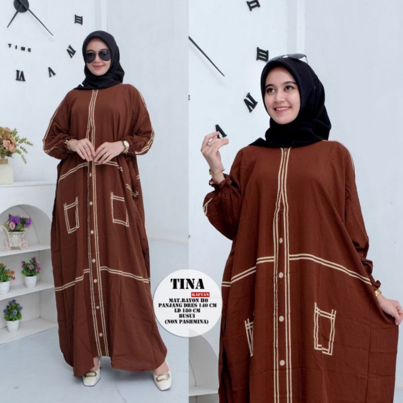 Kaftan Motif Tina Gamis Dress Midi Daster Kaftan Wanita Panjang Kaftan Premium Kaftan Remaja Dewasa 