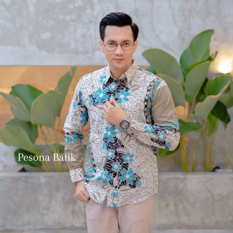 BATIK SLIM FIT PRIA LENGAN PANJANG BATIK PRIA WARNA PUTIH BATIK PRIA LENGAN PANJANG PREMIUM  BATIK C