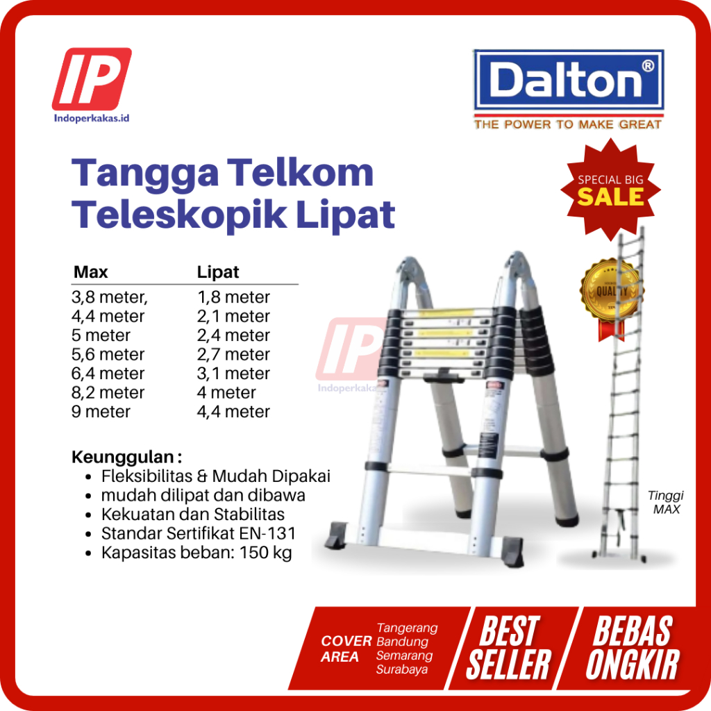 Tangga Telescopic Lipat 3,8 - 10 Meter Dalton Telkom Telescopic MultipurposeLadder