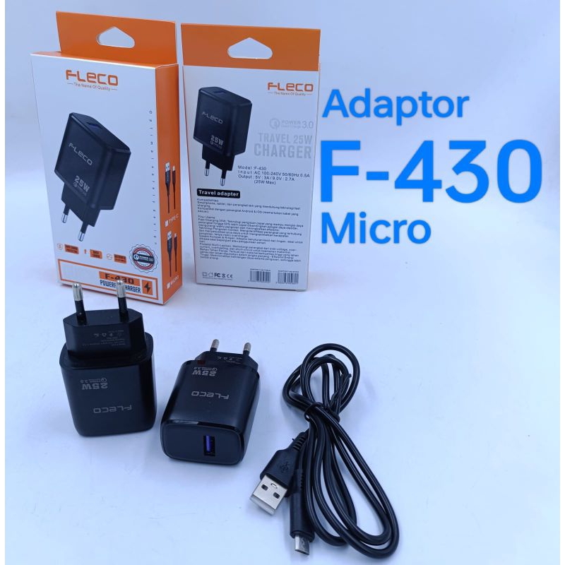 Travel Charger Fleco F-430 25W Casan HP Micro Type C Lightning Kepala Charger Fleco Fast Charging