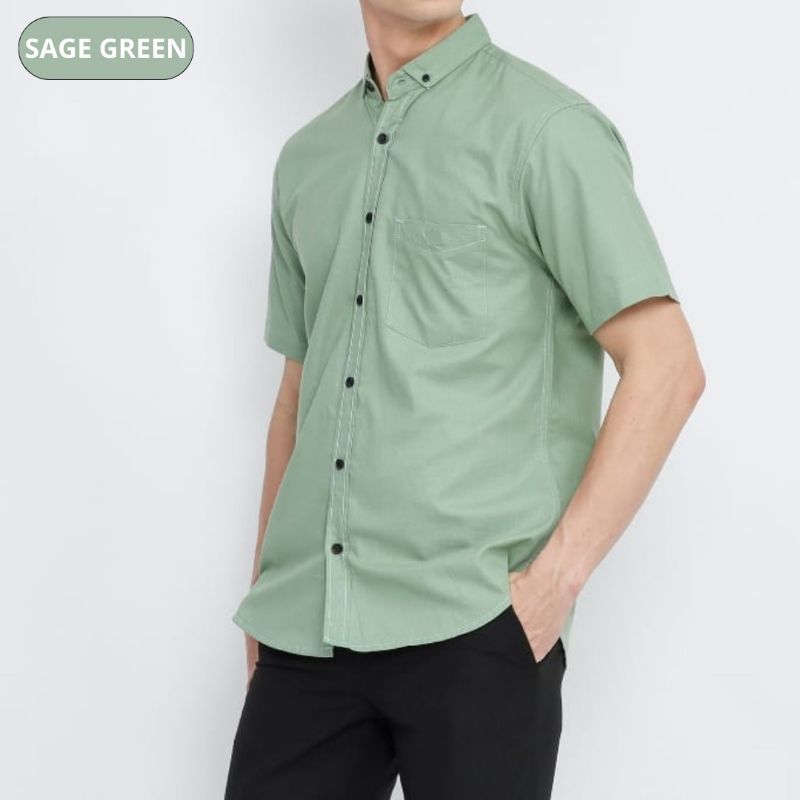 kemeja sage green lengan pendek hijau sage kemeja katun sage mint