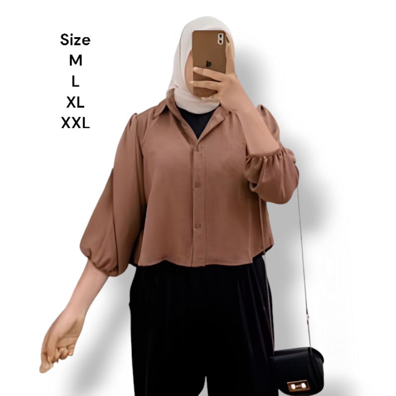 Kemera Crop Wanita Kekinian - Baju Blous Atasan Wanita Muslim Size M L XL XXL Polos Crinkle Korean S