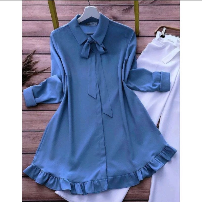 Arumi Tunik - Tunik Kemeja Polos Wanita Crinkle Serut Bawah Size L XL XXL - Baju Atasan Wanita