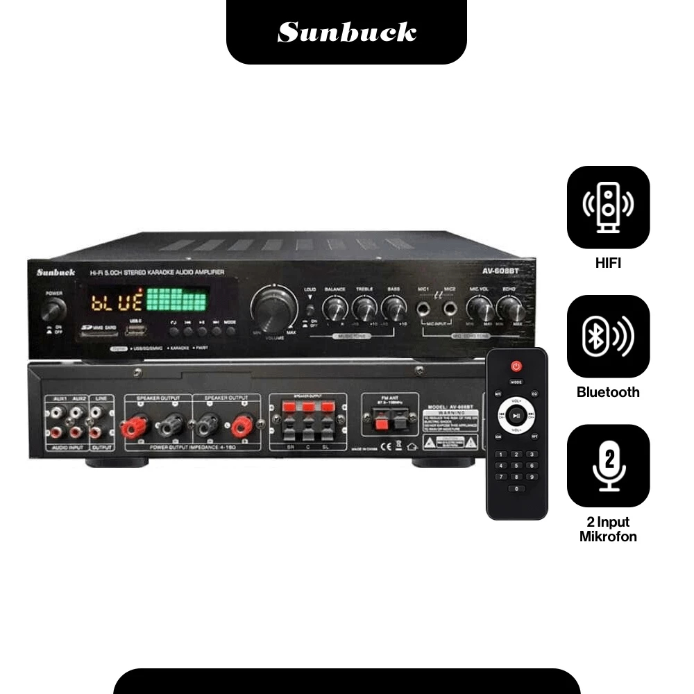 Sunbuck AV-608BT AV 608BT Audio Bluetooth Amplifier Karaoke 5 Channel 600W