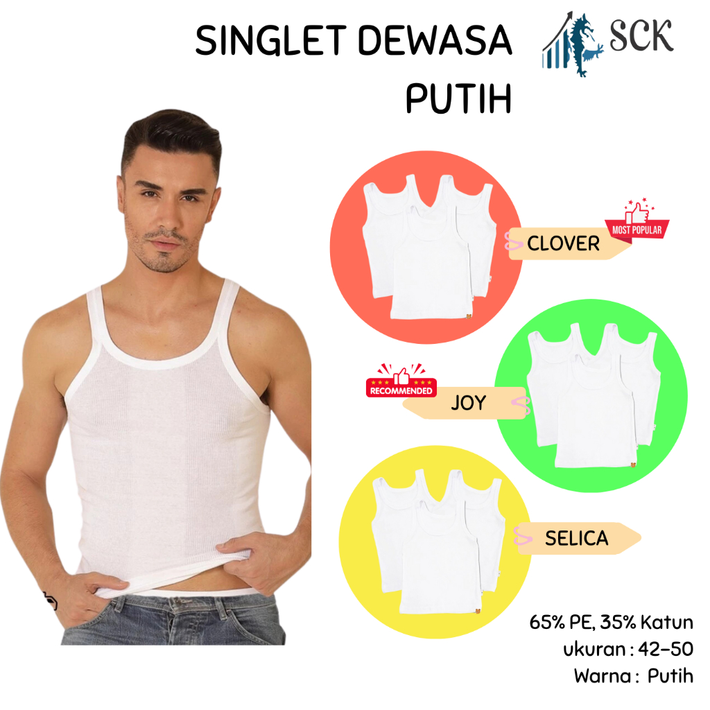 [LUSIN] Kaos Dalam SELICA DEWASA INACO Putih / Singlet CLOVER Premium / Singlet Dewasa Kaos Putih Pr