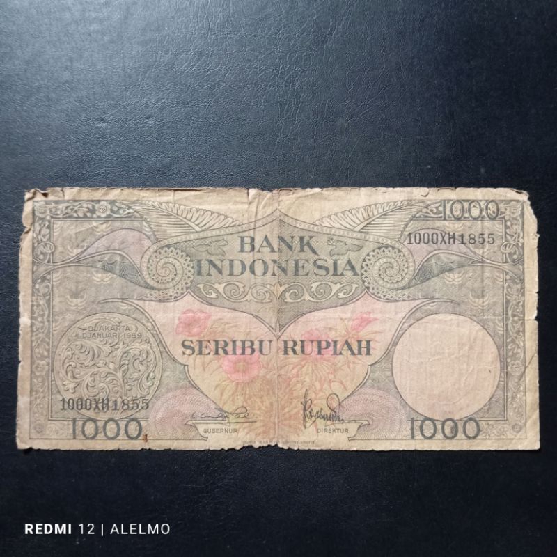 uang kertas 1000 rupiah seri bunga tahun 1959 bekas