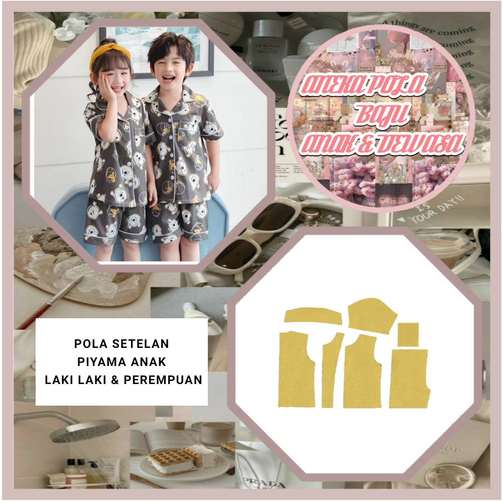 Pola Setelan Piyama Anak Laki - Laki Atau Perempuan Lengan Pendek | Pola Instan Piyama Anak | Pola J
