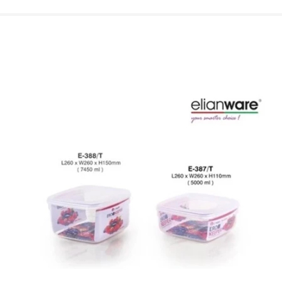 Elianware Eroo Keeper Food Container E-387/T, E-388/T (5000Ml/7450Ml) WadahTransparan Bening Persegi